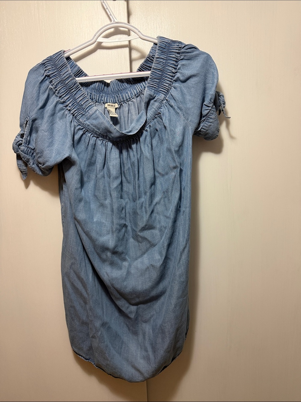 Forever 21 Light Blue Off-Shoulder Denim-Look Tunic
